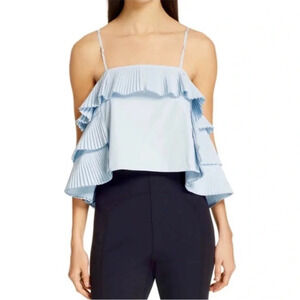 Opening Ceremony Pleated Trim Top Blouse Light Blue Sleeveless Women’s Size S